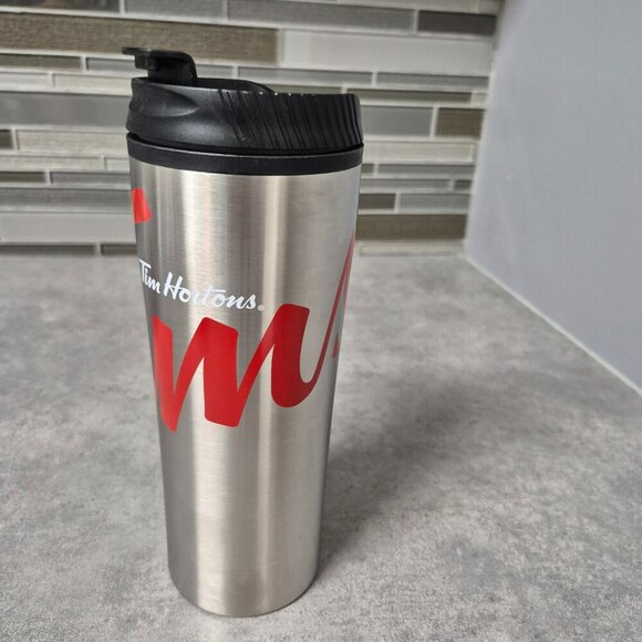 2016 Tim Hortons Stainless Steel Travel Mug with Red Branding - Picture 5 of 13